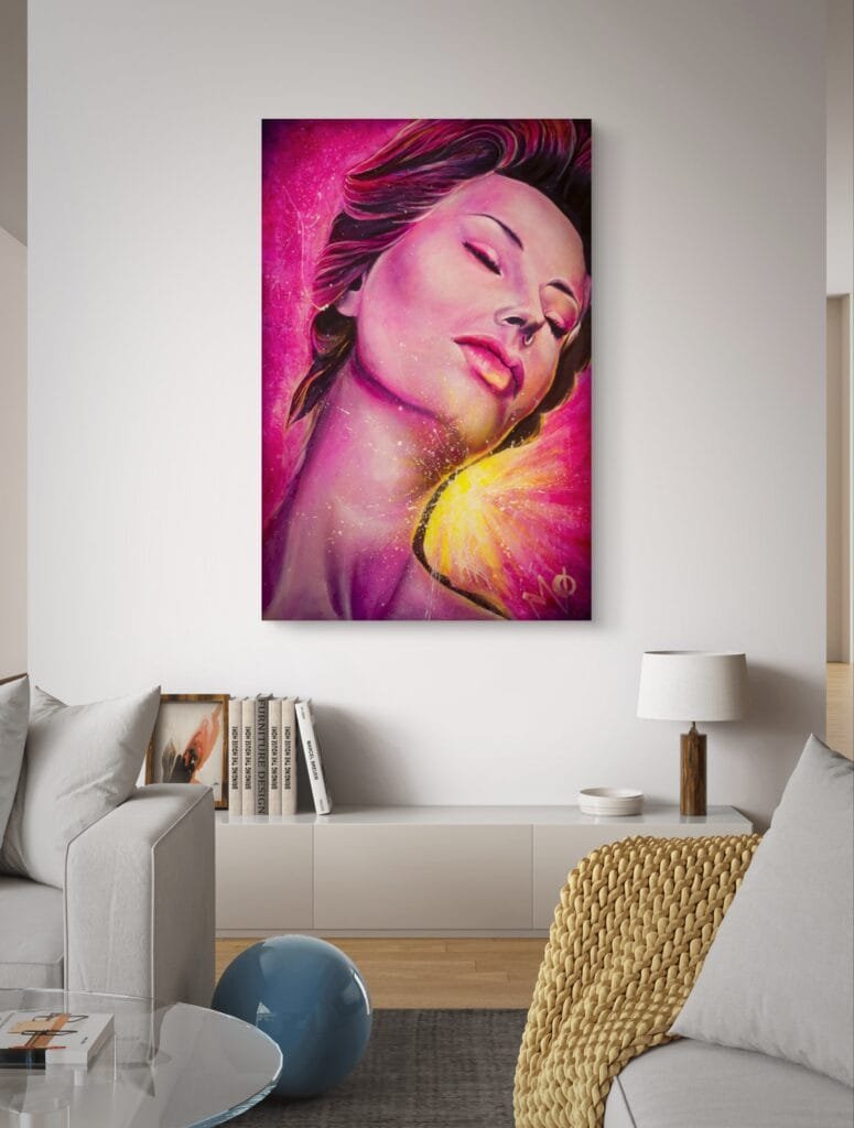 Mise en décor de Jack. Montre l’énergie et le contraste que l’œuvre apporte à un intérieur.