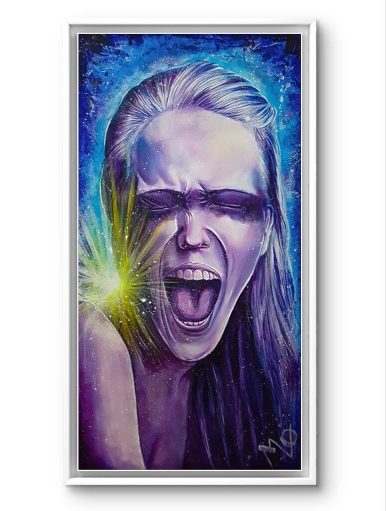 Portrait expressif criant en violet et jaune