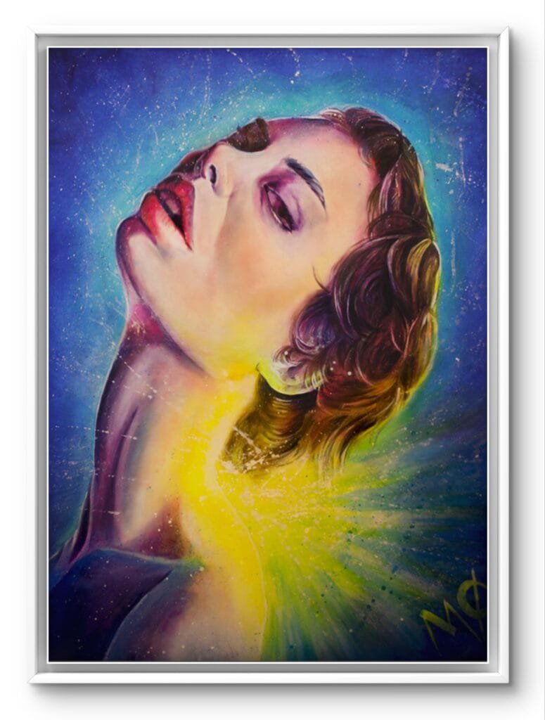 Portrait féminin expressif bleu et jaune