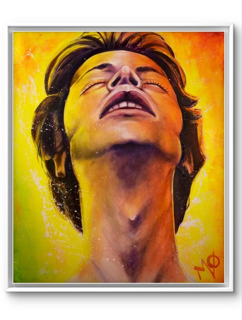 Portrait masculin expressif en jaune et orange