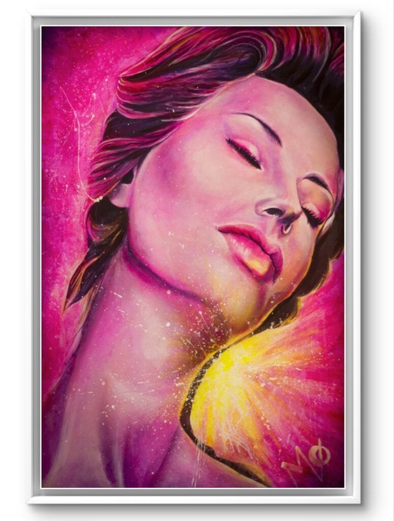 Portrait féminin lumineux aux yeux fermés de Sophia Loren