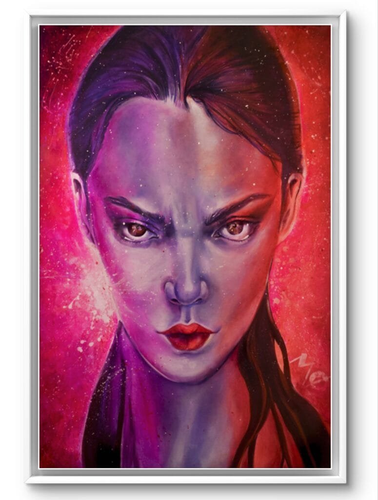 Portrait féminin intense et coloré