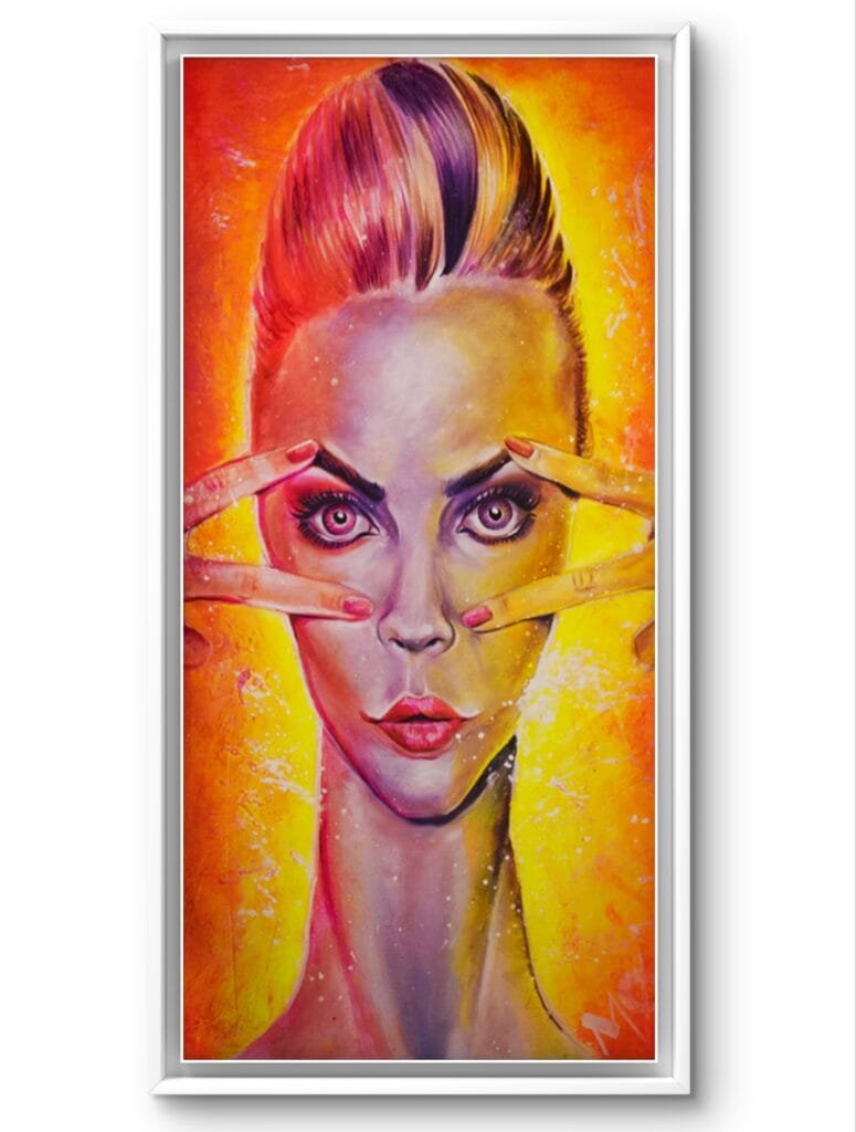 Portrait féminin expressif en orange et violet