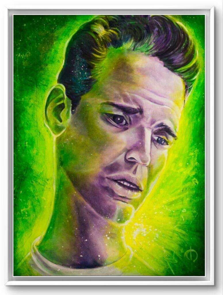 Portrait masculin vert et bleu expressif