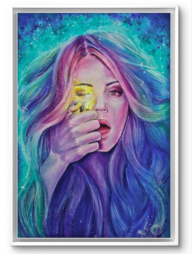 Portrait coloré en bleu et jaune avec lumière