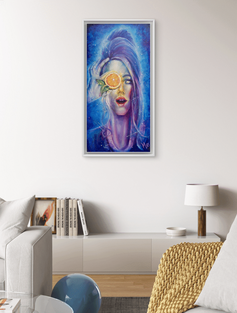 Toile Orangina accrochée dans un décor