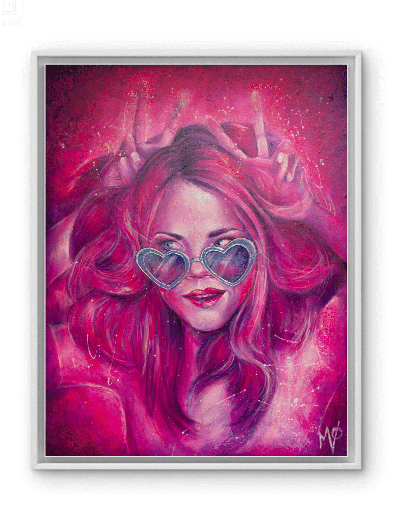 Portrait féminin expressif en tons roses et violets