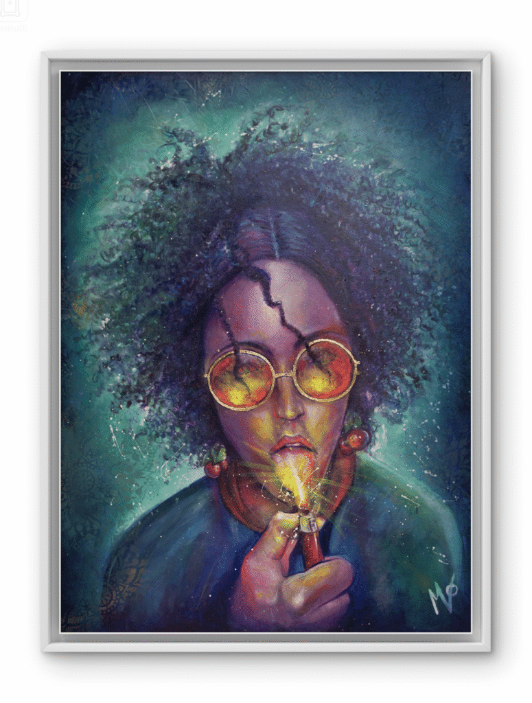 Portrait féminin expressif en tons vert