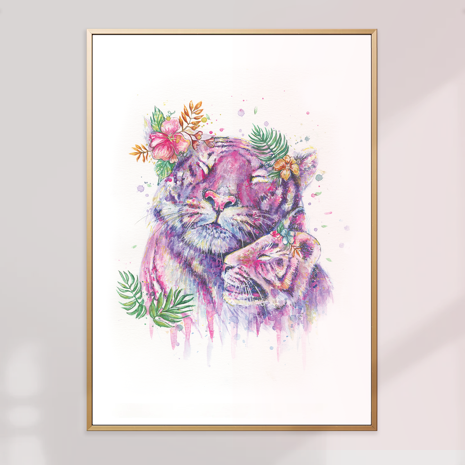 Affiche murale aquarelle - Ensemble tout est possible (tigres et fleurs)