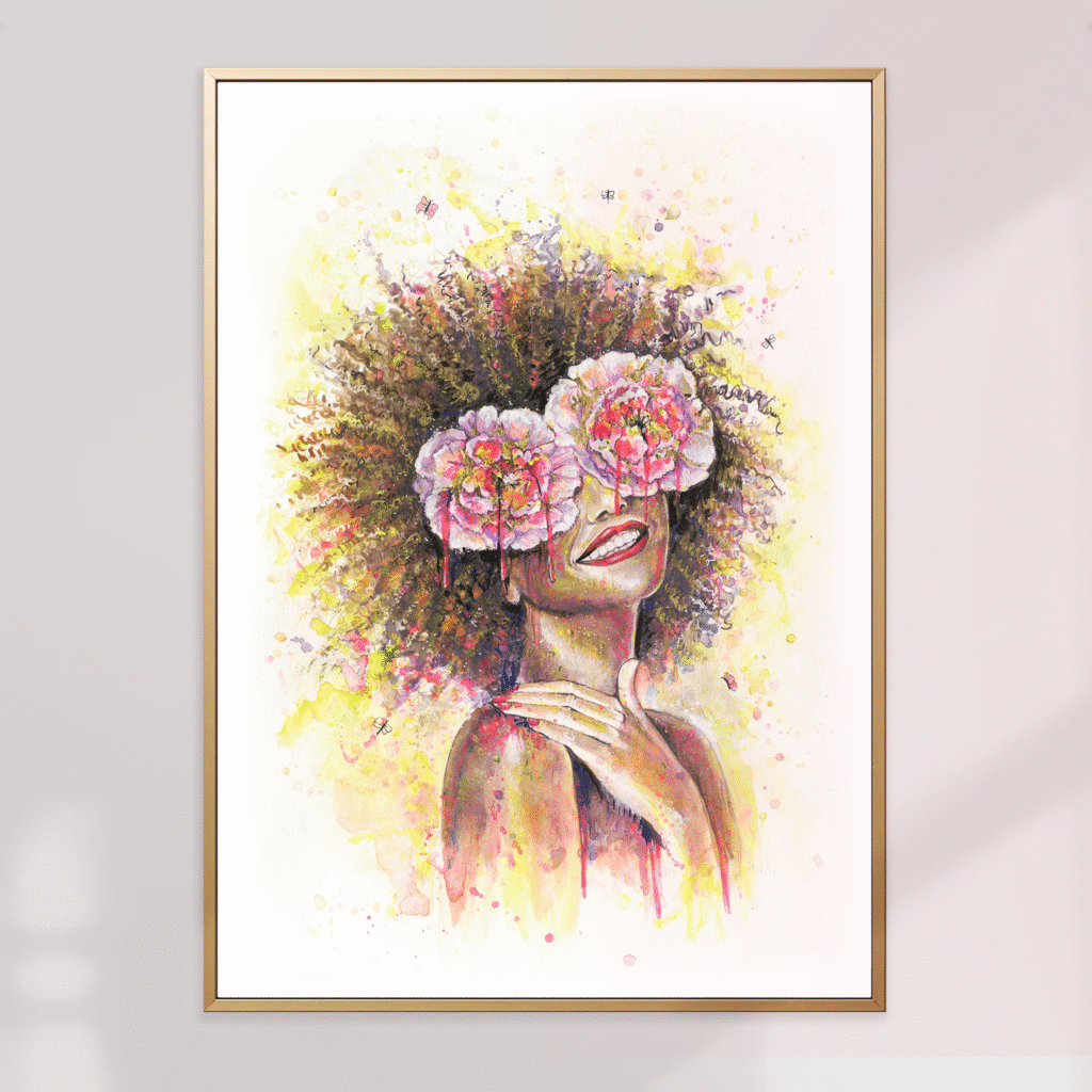Affiche aquarelle femme et fleurs – illustration artistique