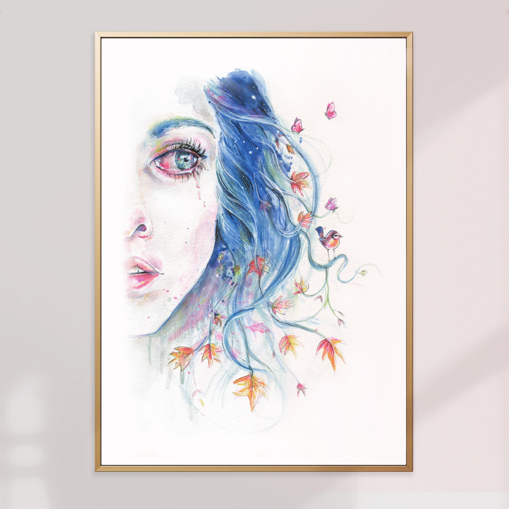 Affiche artistique nature - femme et feuilles