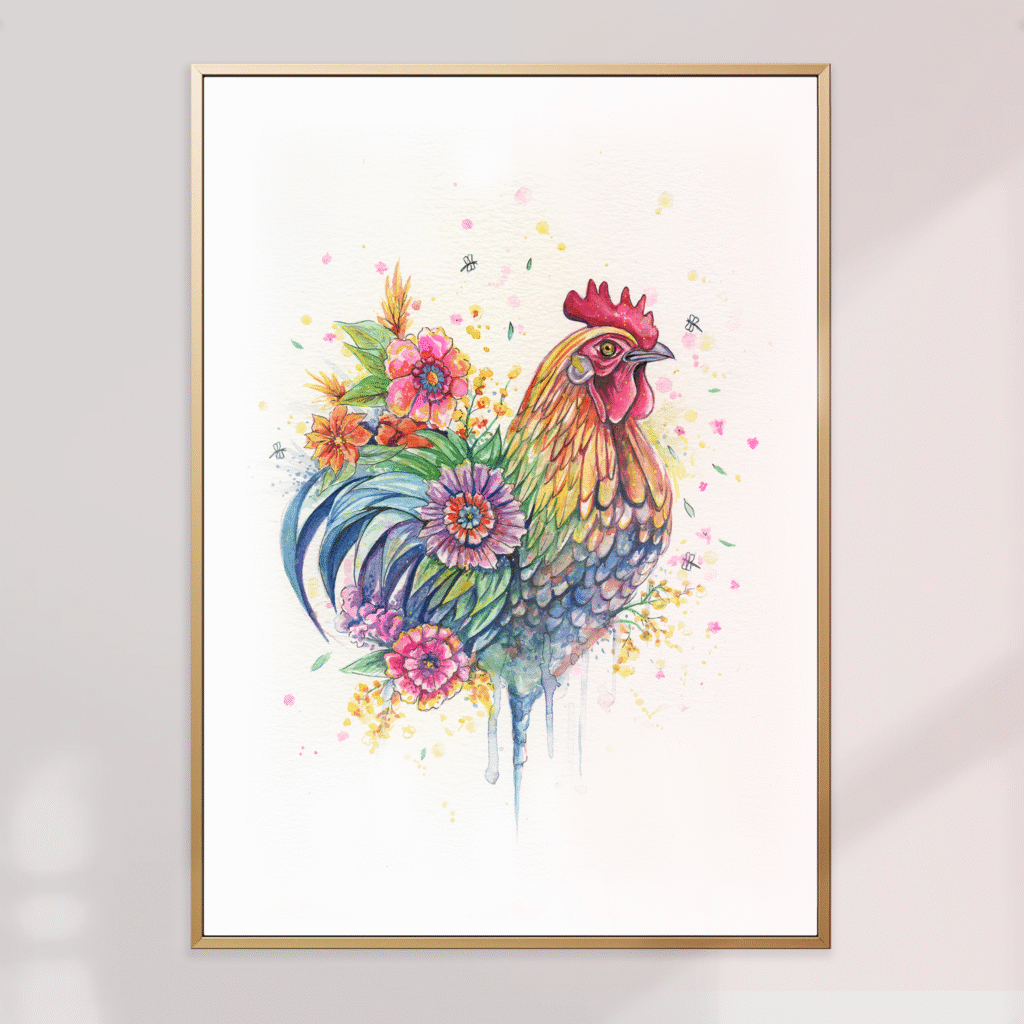 affiche coq aquarelle – illustration