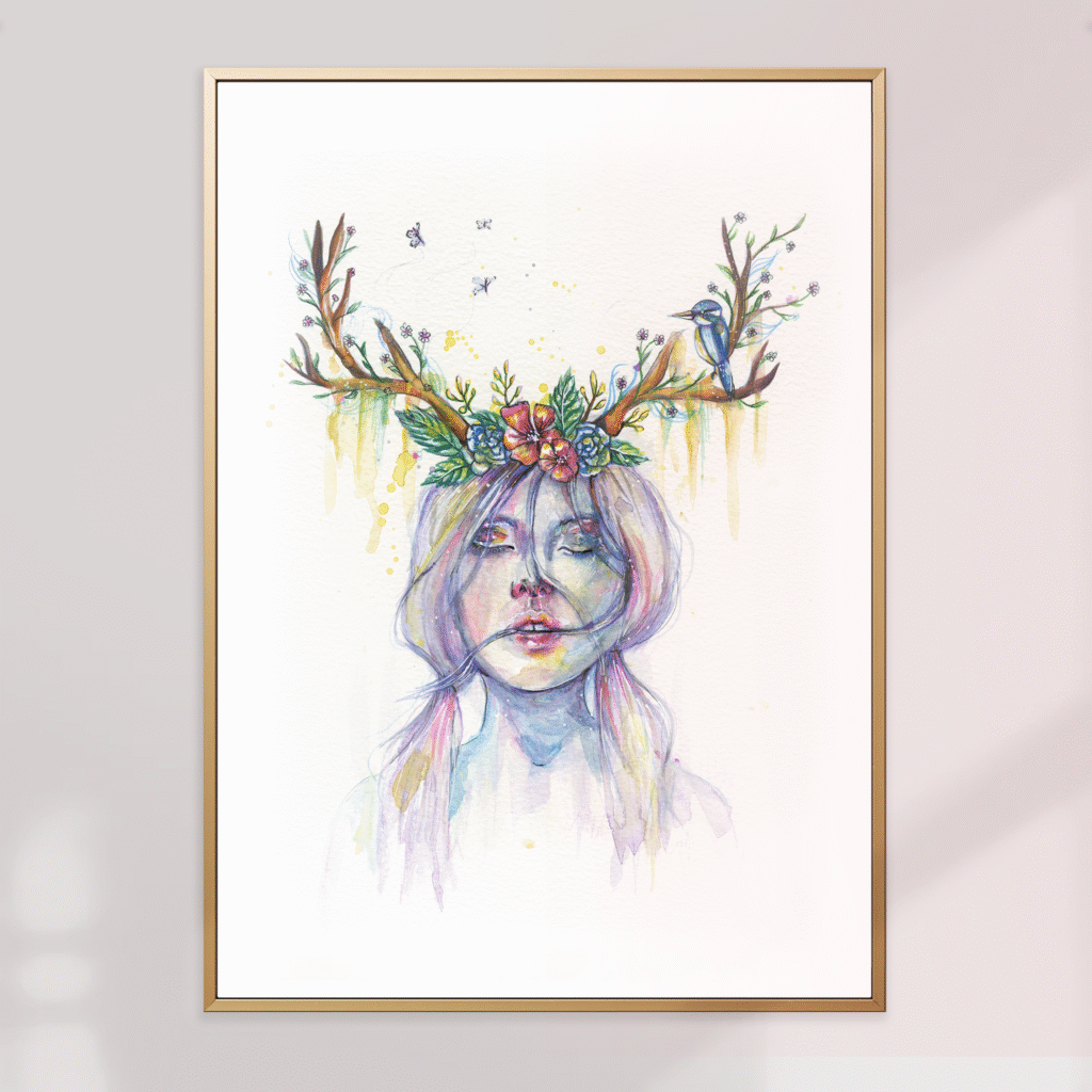 Affiche artiste québécoise - femme et panache fleuri