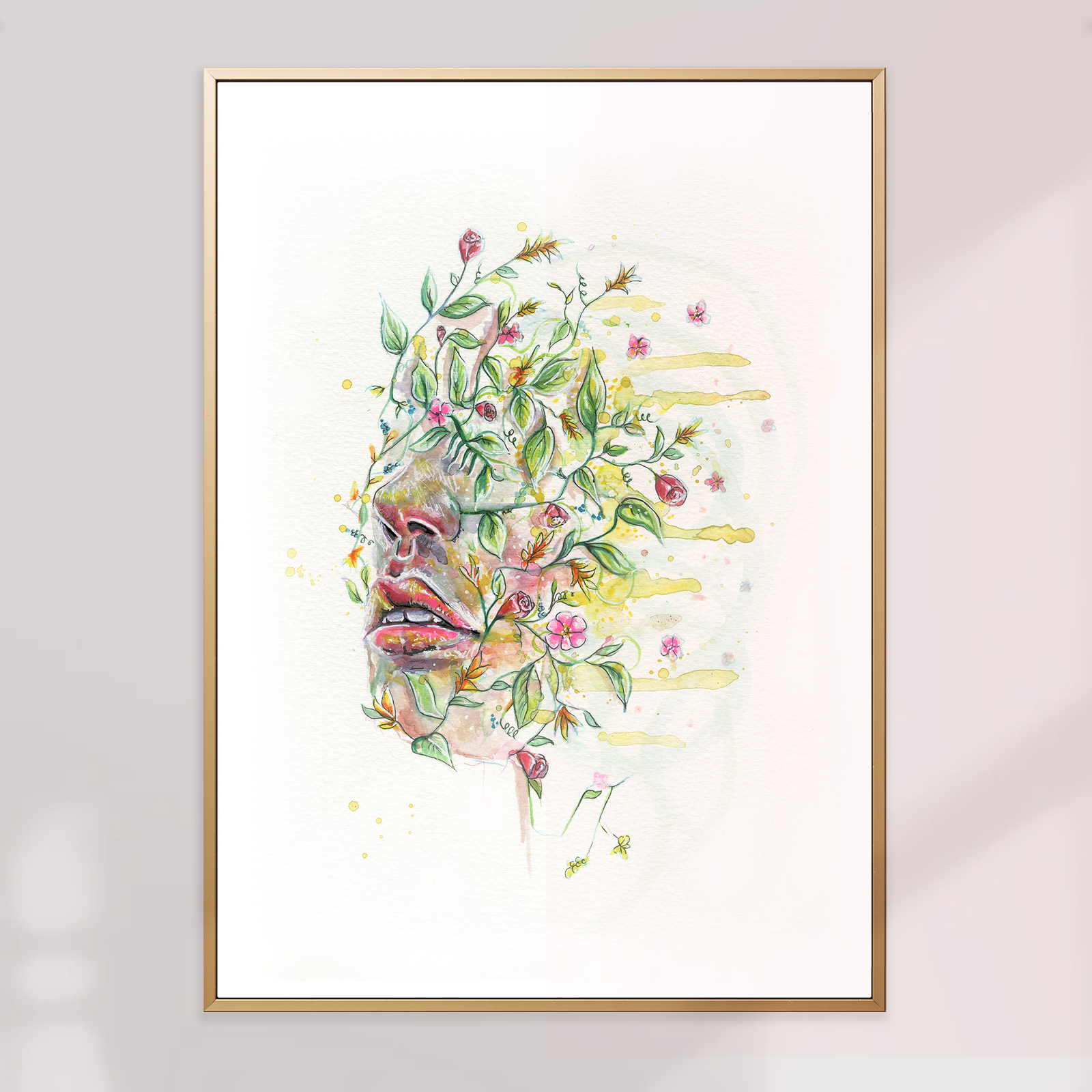 Affiche originale visage et fleurs