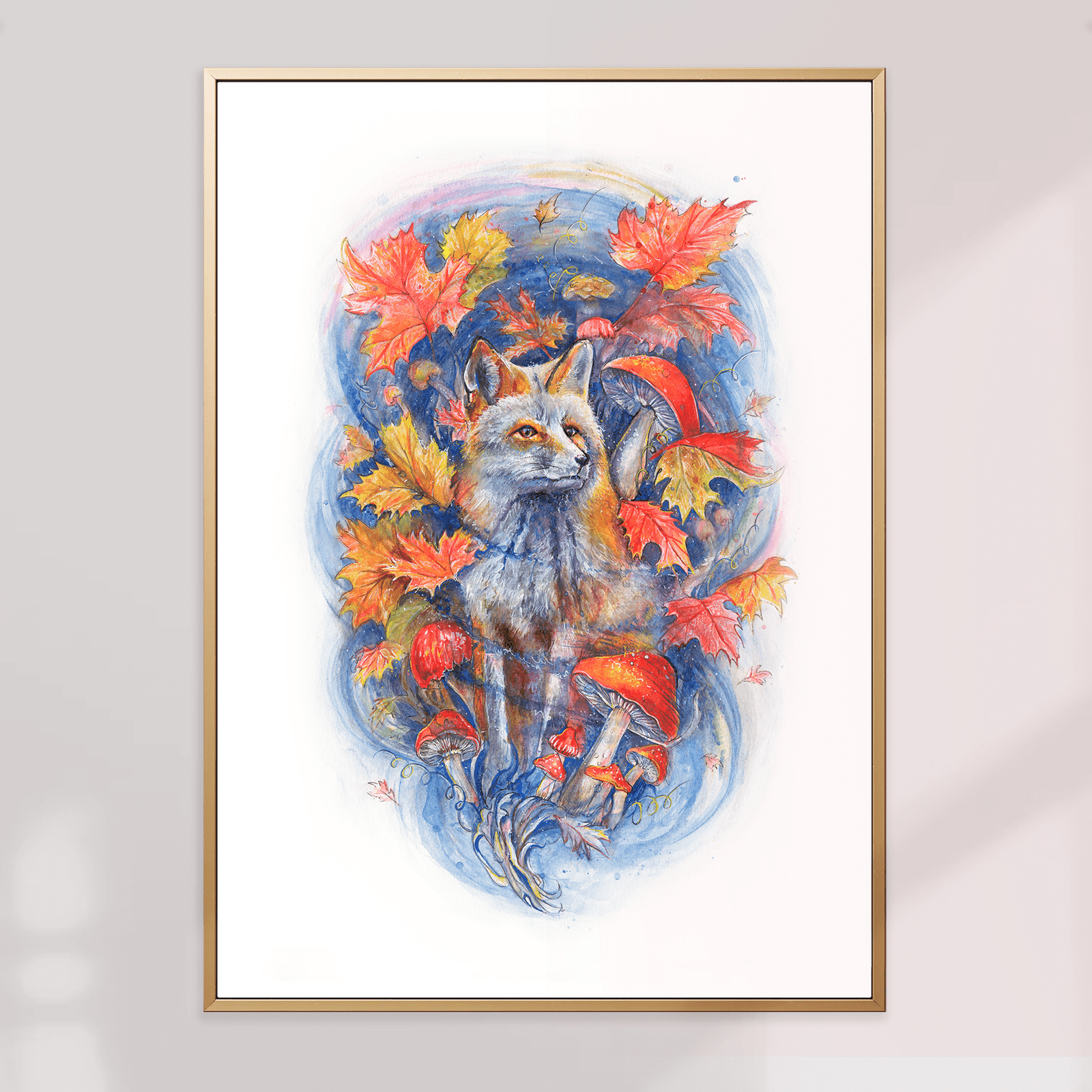 Affiche automne aquarelle renard et feuilles – illustration artistique