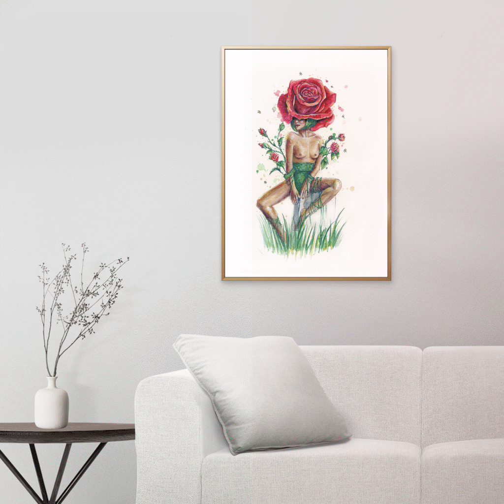 Affiche - La vie en rose rouge (femme et rose)