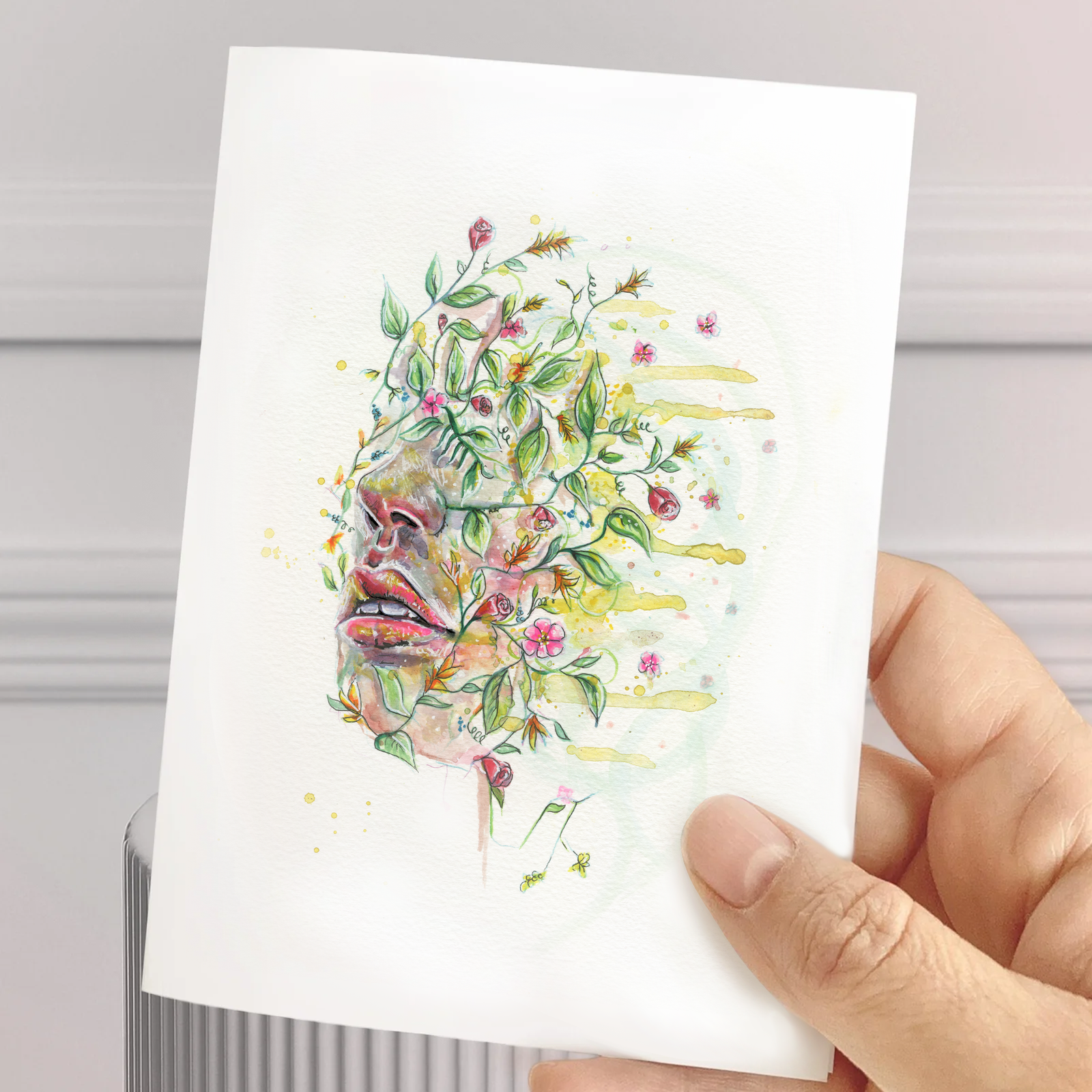 Carte de souhait aquarelle – femme tourmentée