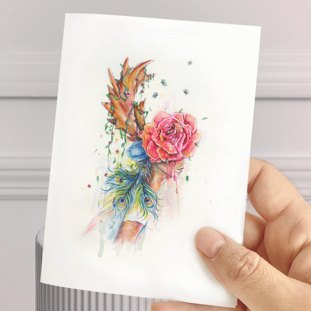Carte de souhait aquarelle – Femme poétique