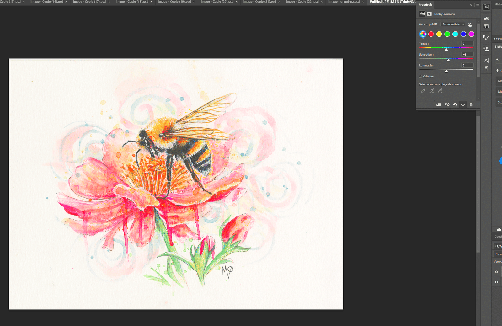 retoucher aquarelle photoshop couleurs fidèles avant après
