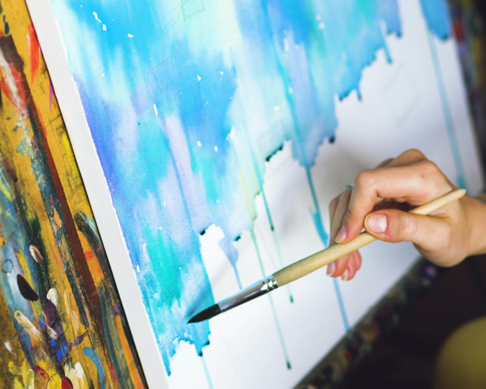 Exemple de lavis aquarelle bleu avec beaucoup d'eau