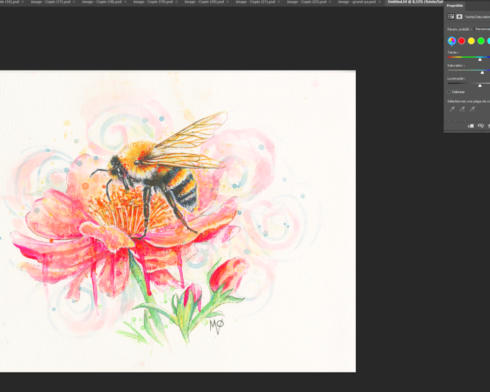 retoucher aquarelle photoshop couleurs fidèles avant après